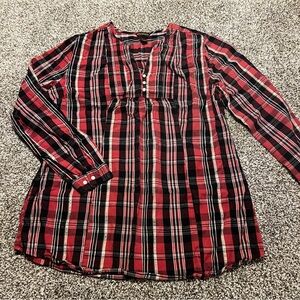 Bit & Bridle Mauve, pink and Black pullover western Plaid Shirt, rodeo 3/4 sleev